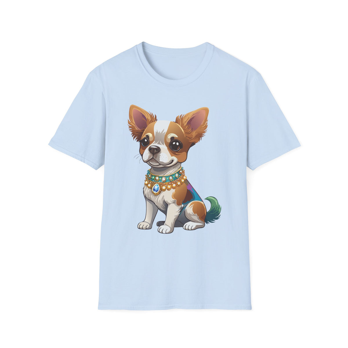 Chihuahua Pup Graphic T-Shirt — Cute Jewel-Collared Dog Graphic Design Unisex 100 Cotton Gildan T-Shirt