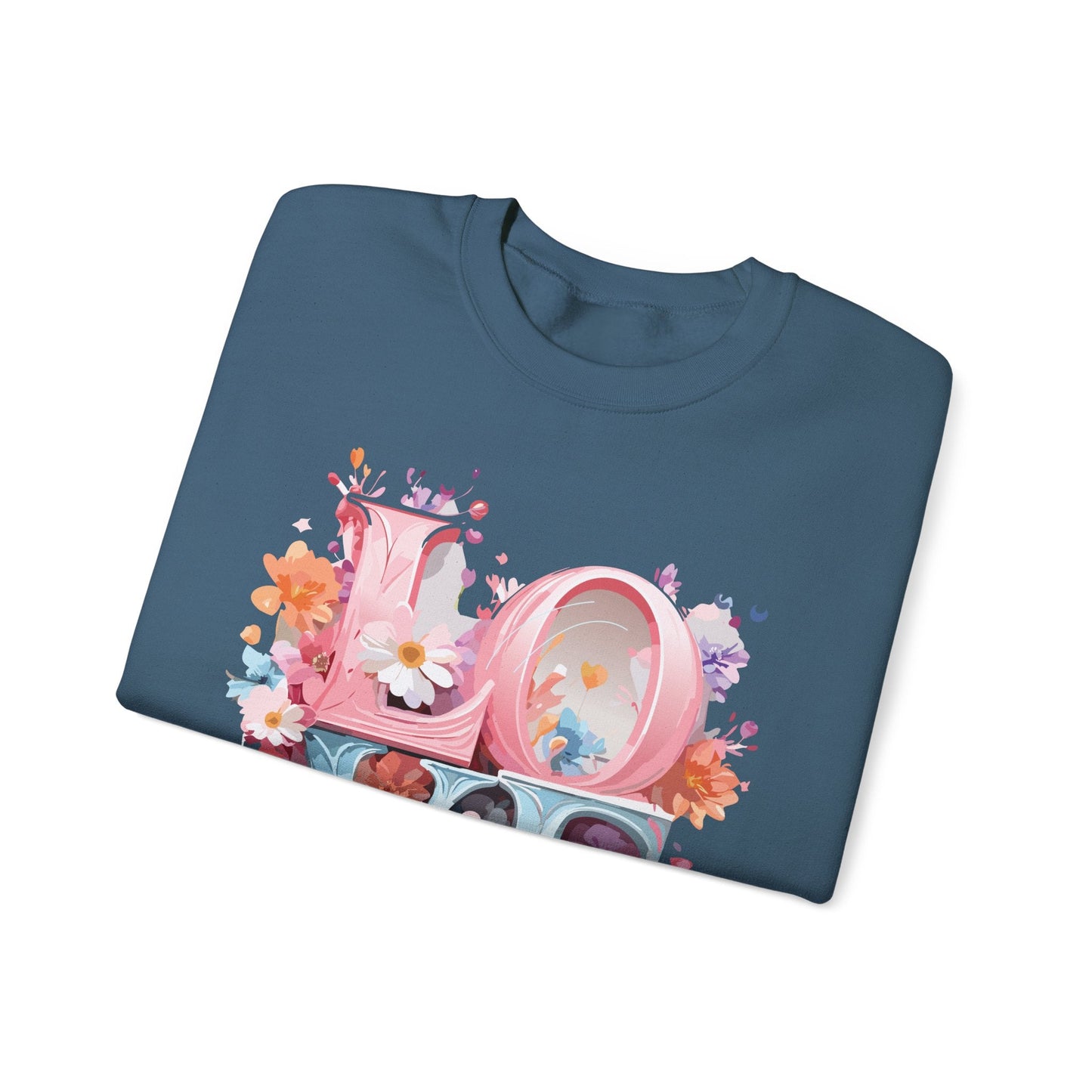 Floral Love Sweatshirt Unisex Love Flower Valentines Day Crewneck Gildan 18000 50 50 Cotton Polyester