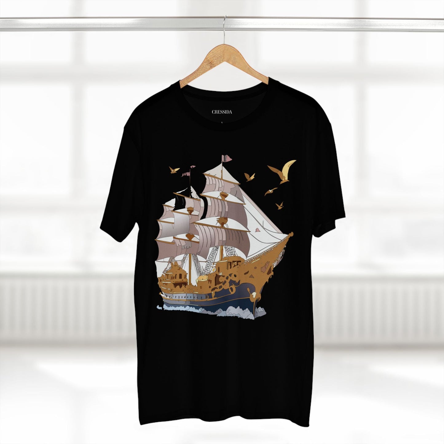 Ship Graphic Unisex 100 Cotton T-Shirt with Gold Frigate Art Design 3