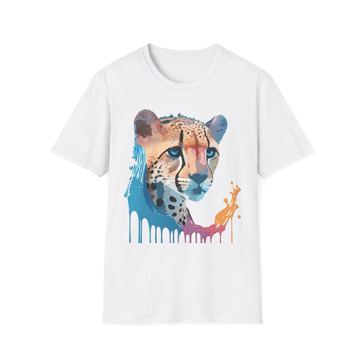 Watercolor Cheetah Portrait T-Shirt | Drip Paint Animal Tee