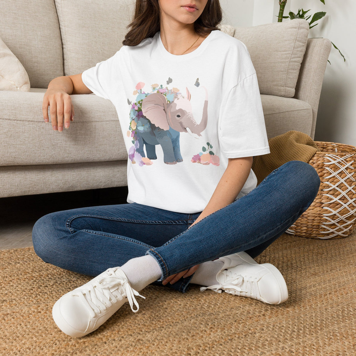 Floral Elephant Illustration T-Shirt | Watercolor Baby Elephant Tee