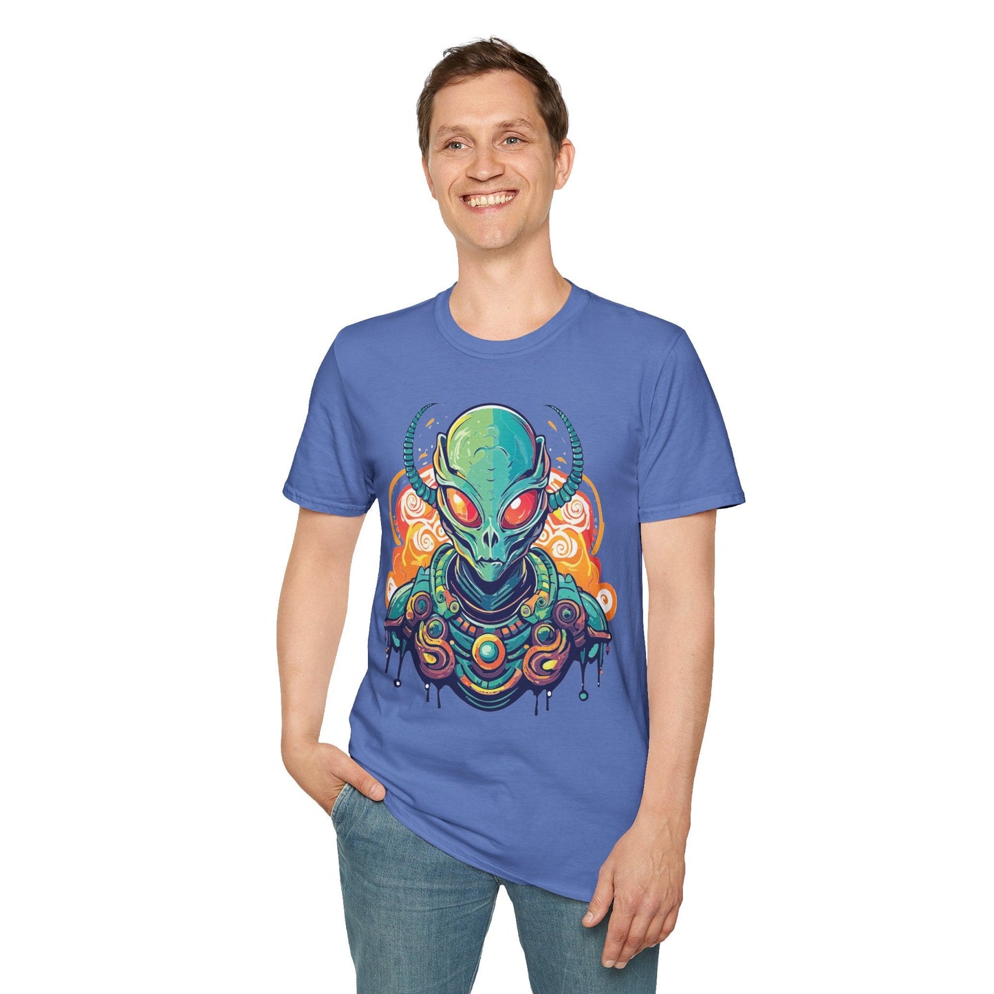 Cosmos Alien T Shirt Unisex Softstyle Cotton Tee With Space Artwork Graphic Design