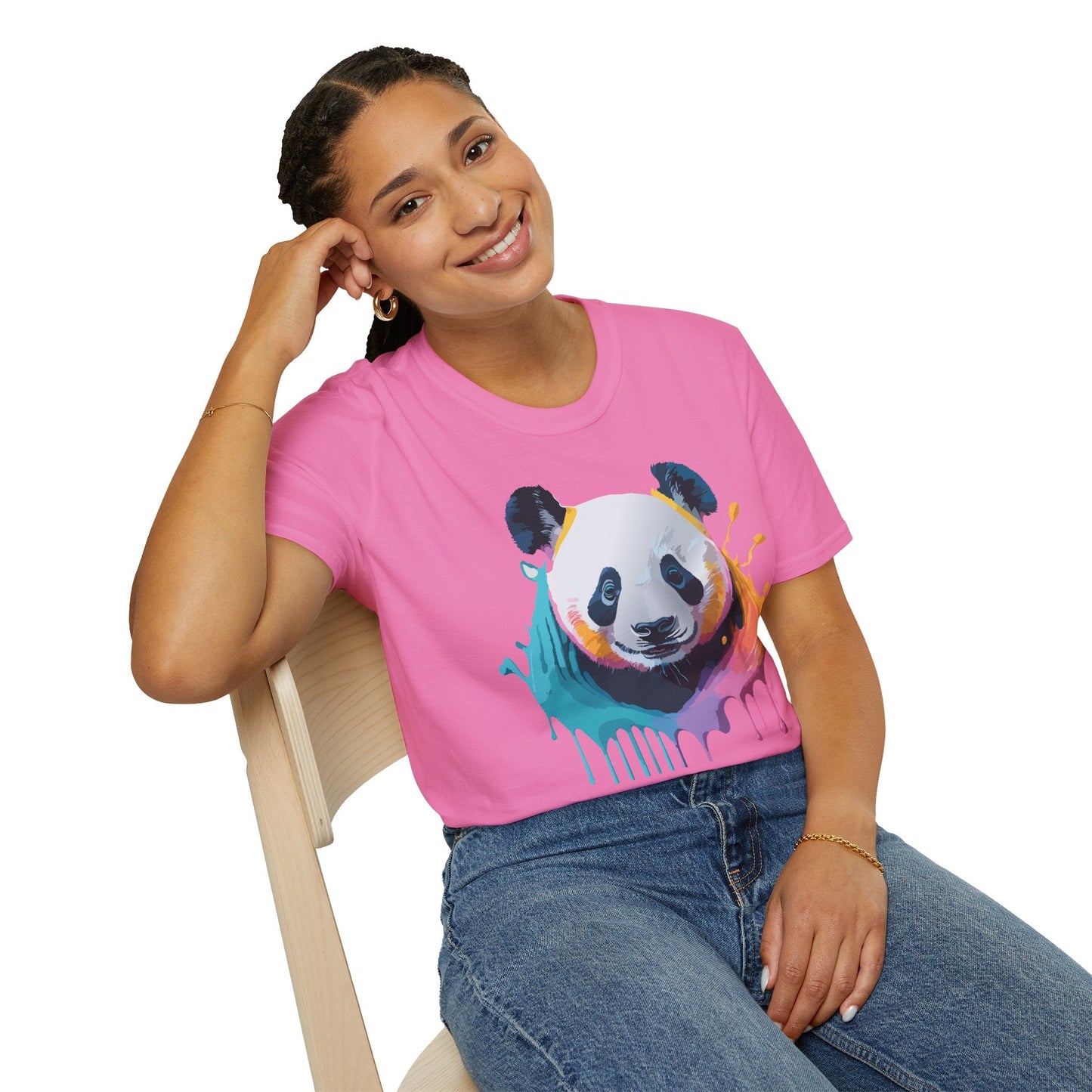 Unisex Panda Shirt T Shirt With Panda Animal Print Tee Softstyle Gildan 64000 100 Percent Ring Spun Cotton