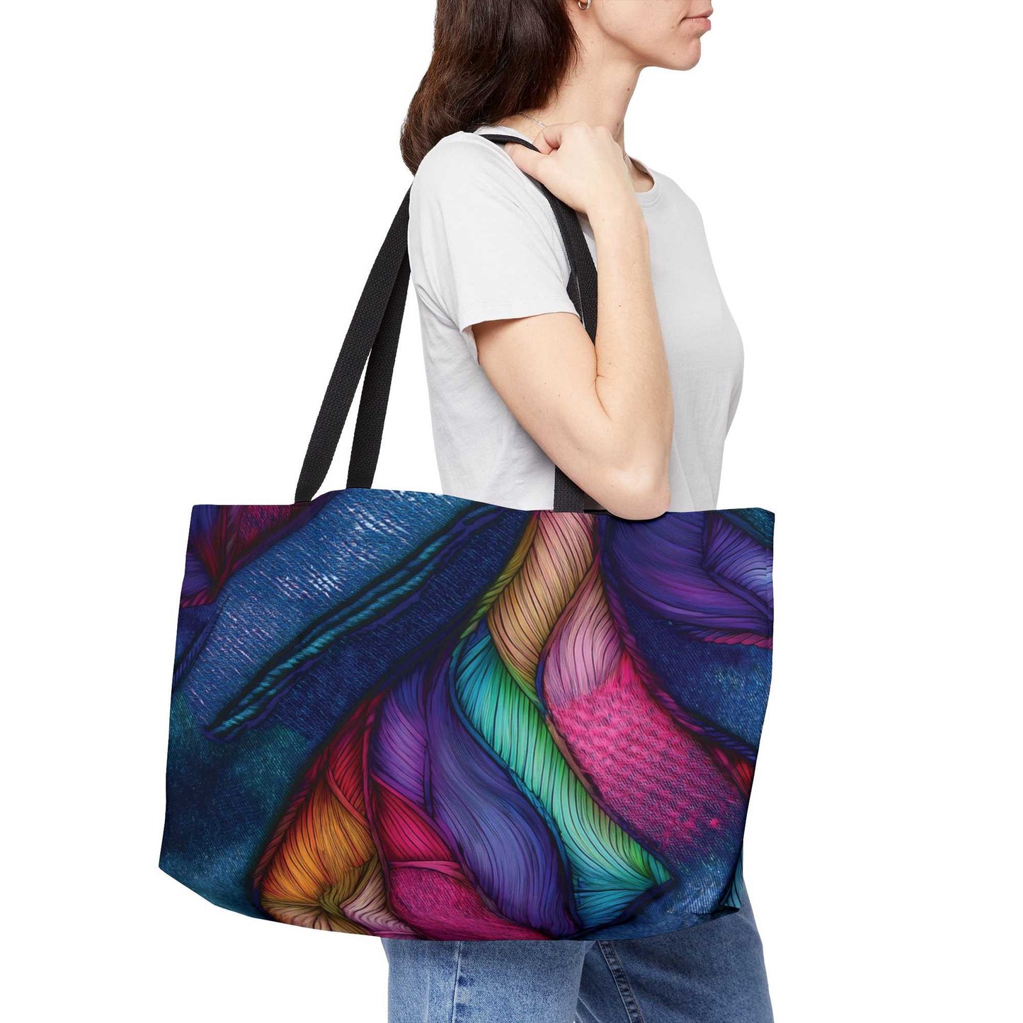 Denim Color Imitation Print Unisex  Weekender Bag  Spun Polyester 24x13 Canvas Bag 11