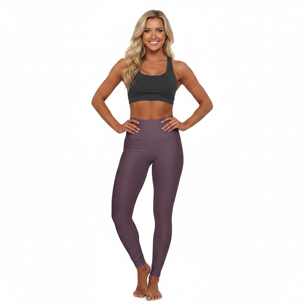 Mauve Shadow Color High-Waist Yoga Leggings Women's Seamless Poly-Span Stretchy Pants XS-2XL