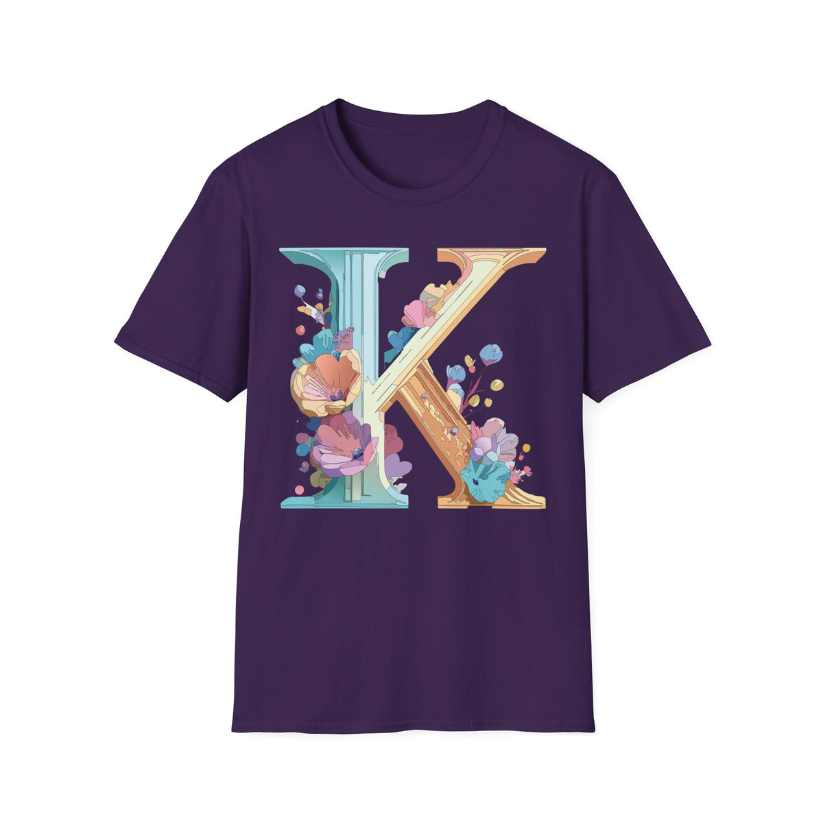 Floral Letter K T-Shirt | Initial Monogram Tee