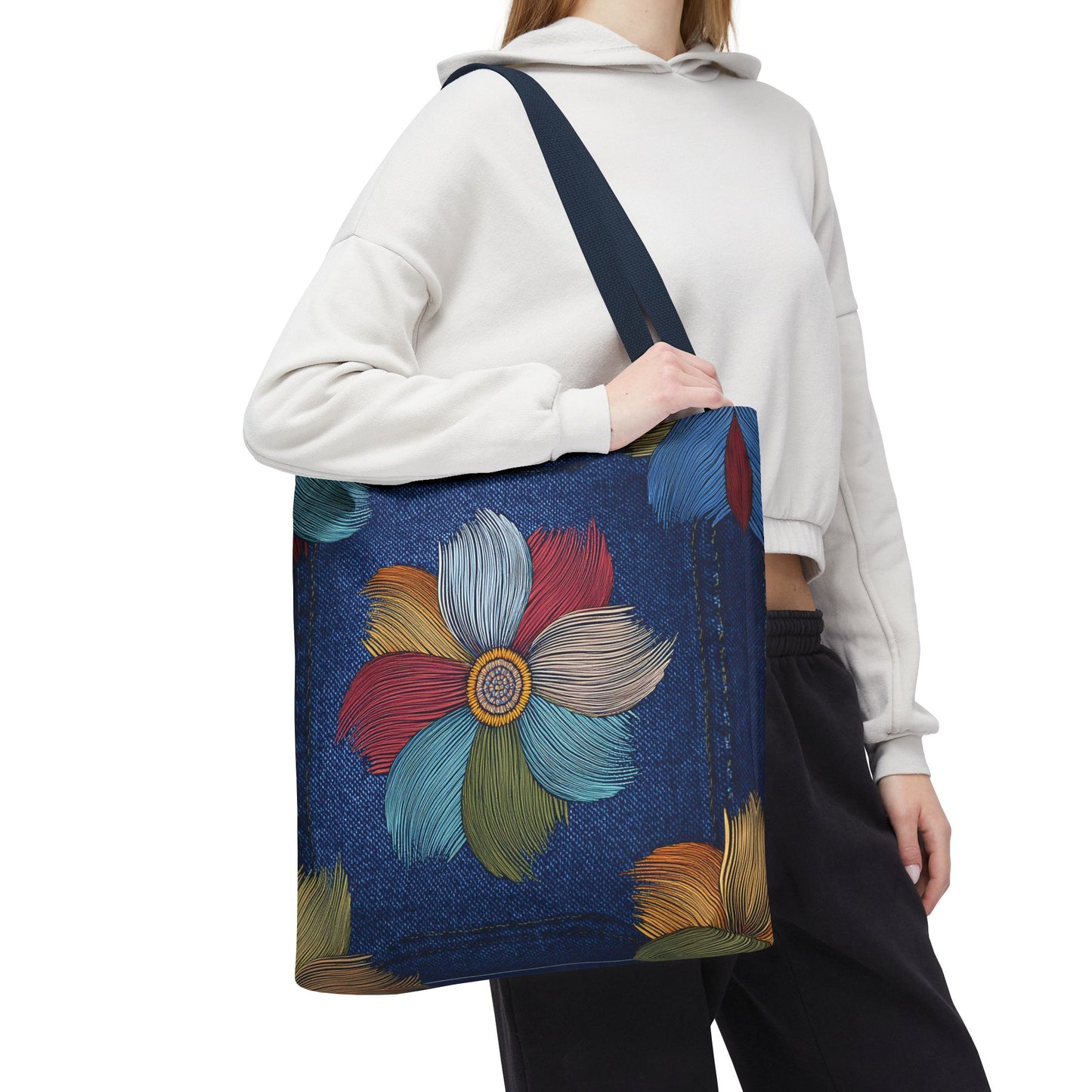 Denim Fabric Imitation Print Unisex Canvas Bag Poly Spun 3 Sizes Tote Bag 159-17