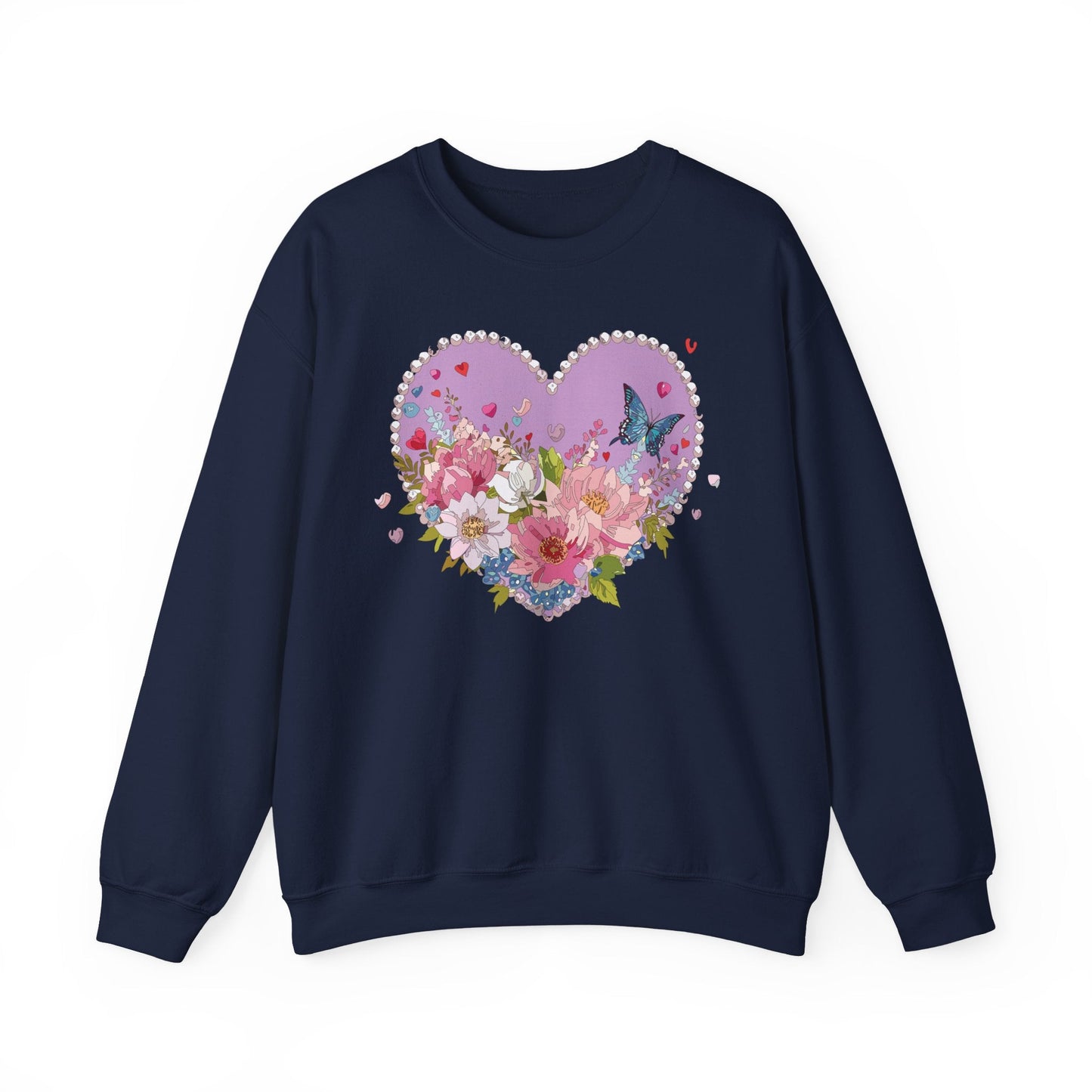 Floral Heart Sweatshirt Unisex Crewneck Valentines Day Heavy Blend Gildan 18000 Cozy Warm