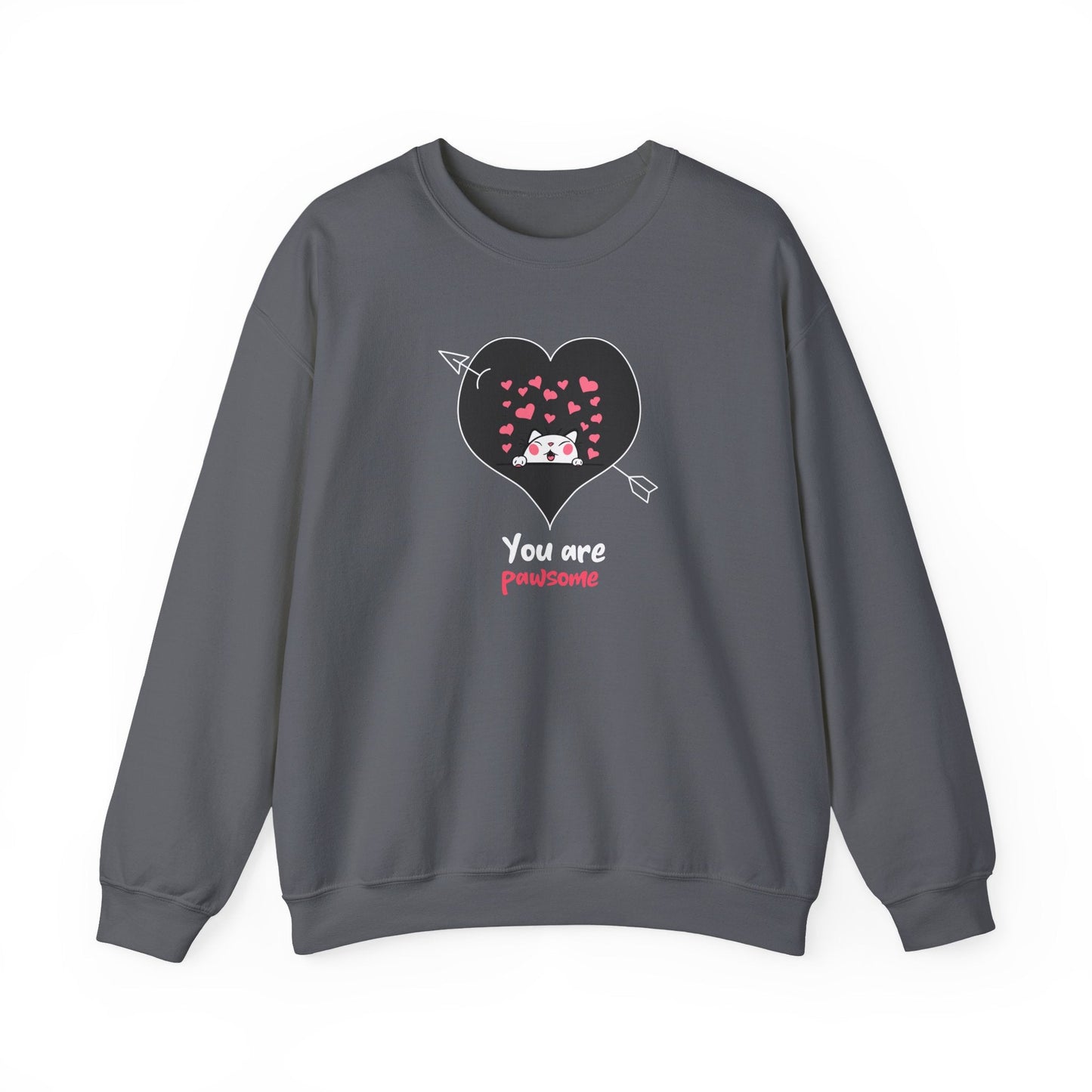 Cat Heart Sweatshirt Valentines Day Fifty Fifty Cotton Poly Unisex Crewneck Gift Idea