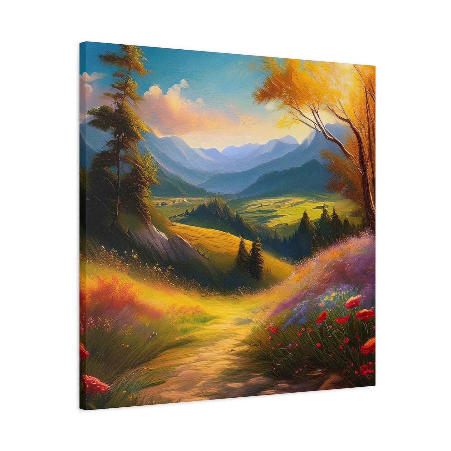 Landscape Print Canvas, Oil Paint Print 20x20, 24x24, 30x30, 32x32, 36x36 Art Design Print Pine-Wood Inner Frame MC-36