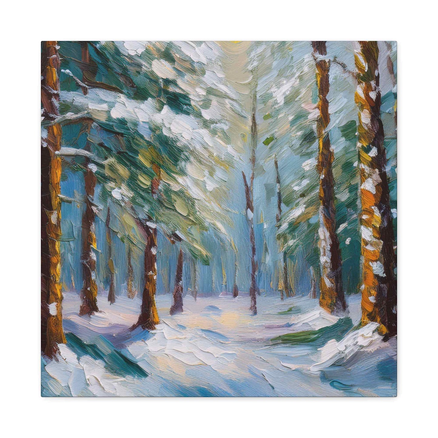 Snow Forest Print Canvas, Oil Paint Print 20x20, 24x24, 30x30, 32x32, 36x36 Art Design Print Pine-Wood Inner Frame MC-81