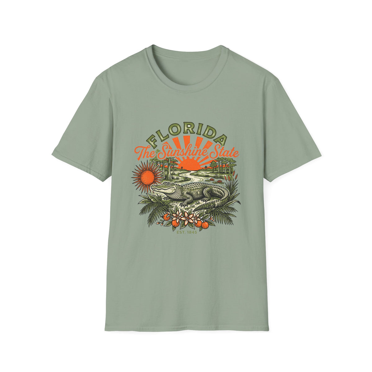 Florida Vintage Alligator T-Shirt — The Sunshine State Travel Tourist Graphic Design Unisex 100 Cotton Gildan T-Shirt