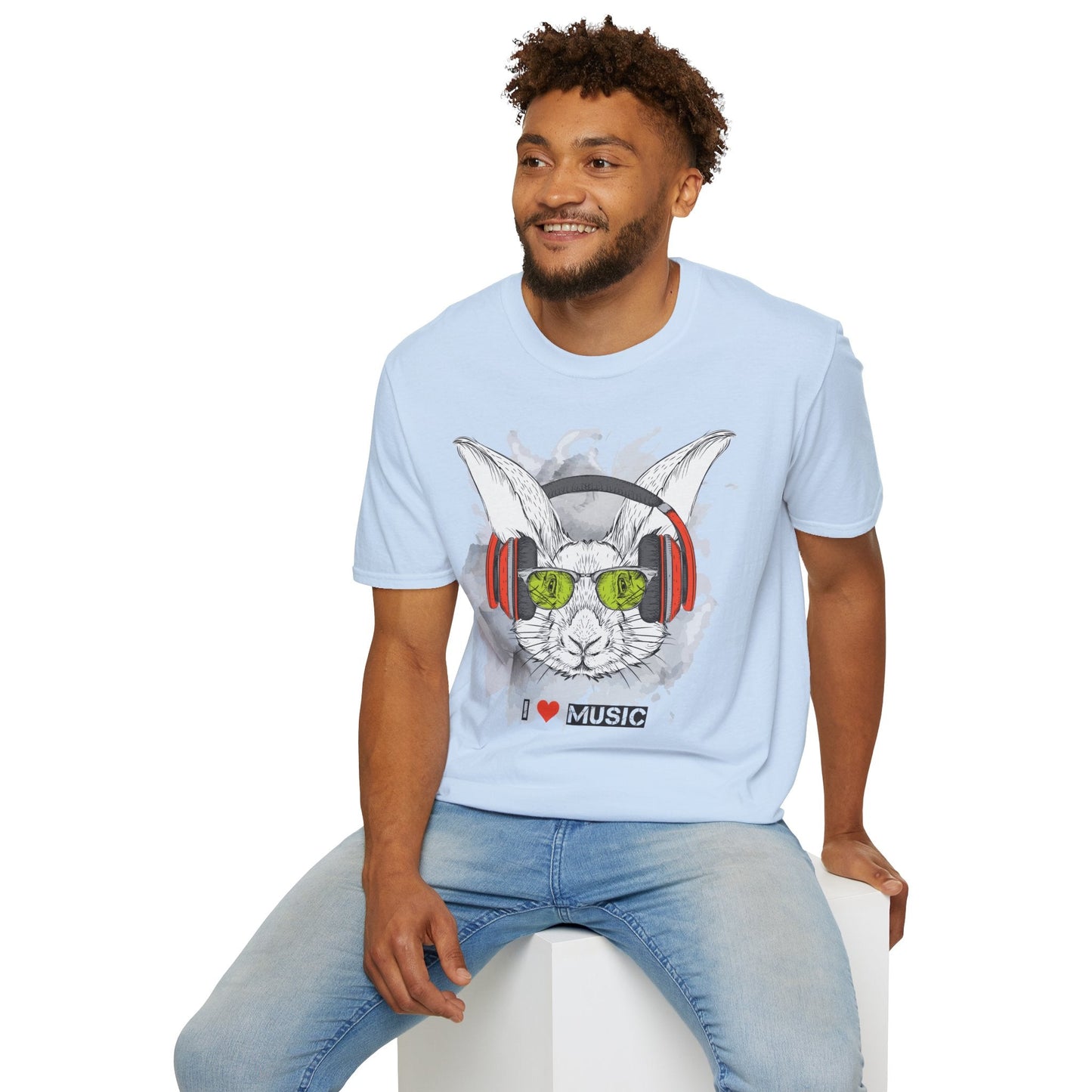 I Love Music Animals Shirt With Headphones Unisex Softstyle Tee 100 Percent Ring Spun Cotton