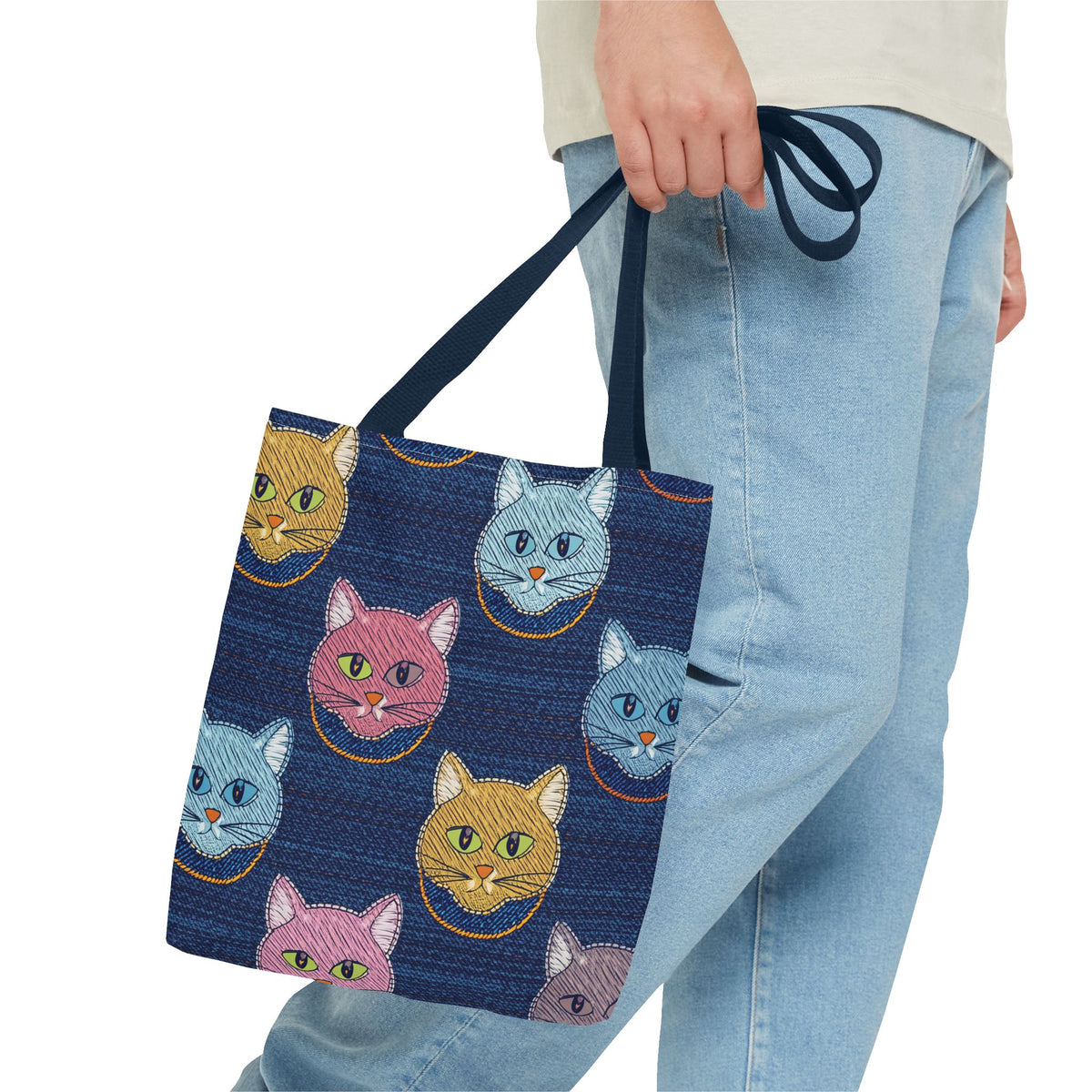 Denim Fabric Imitation Print Unisex Canvas Bag Poly Spun 3 Sizes Tote Bag 190-2