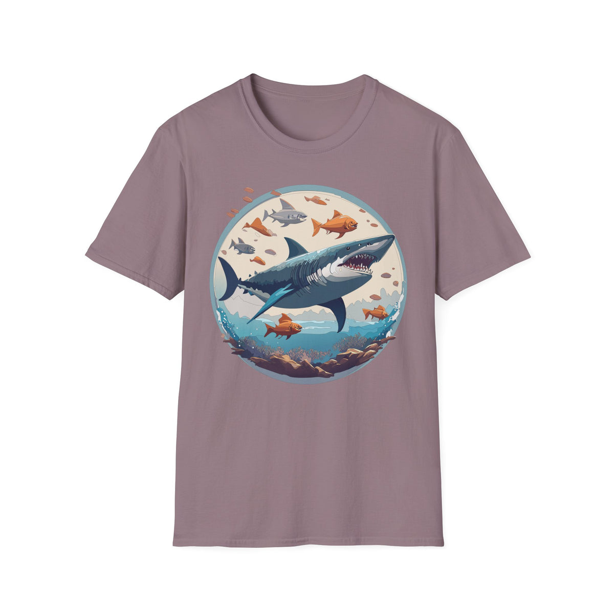 Great White Shark Circle Illustration T-Shirt | Ocean Fish Graphic Tee