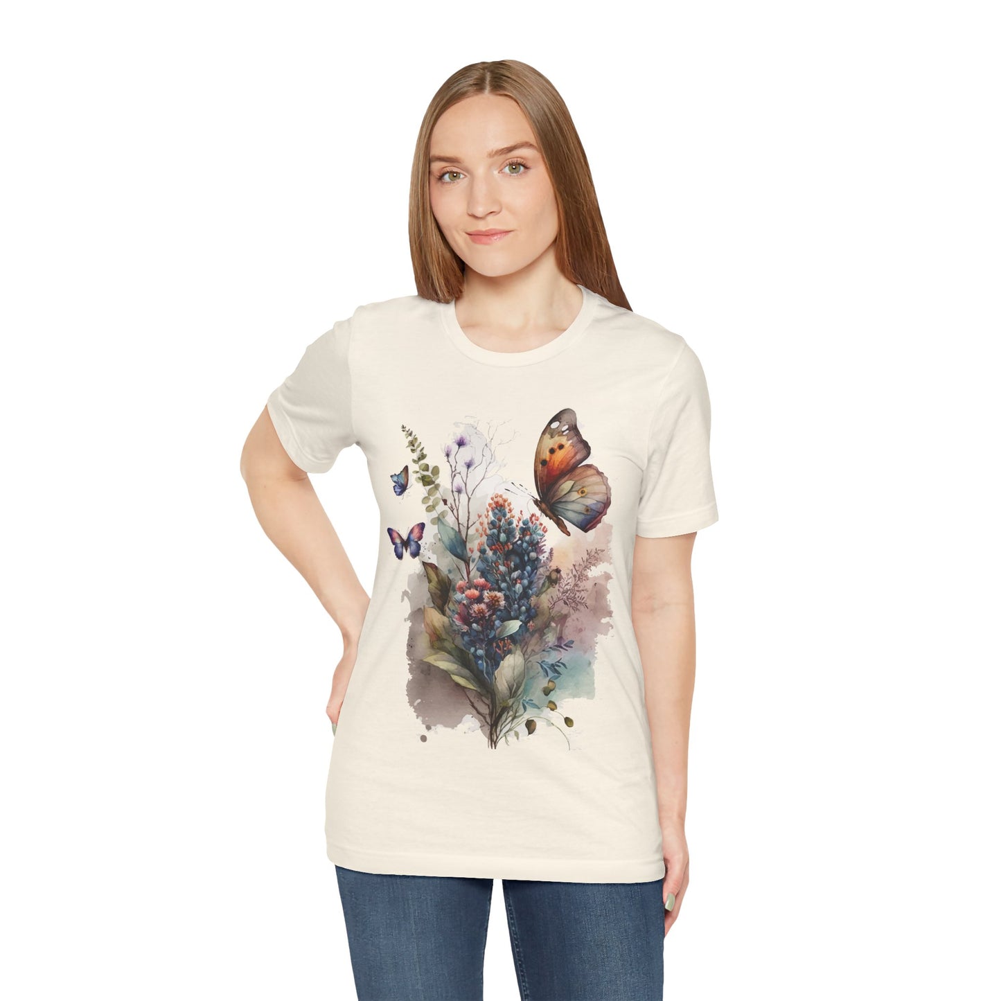 Cotton Tee Shirt with Butterfly Prints