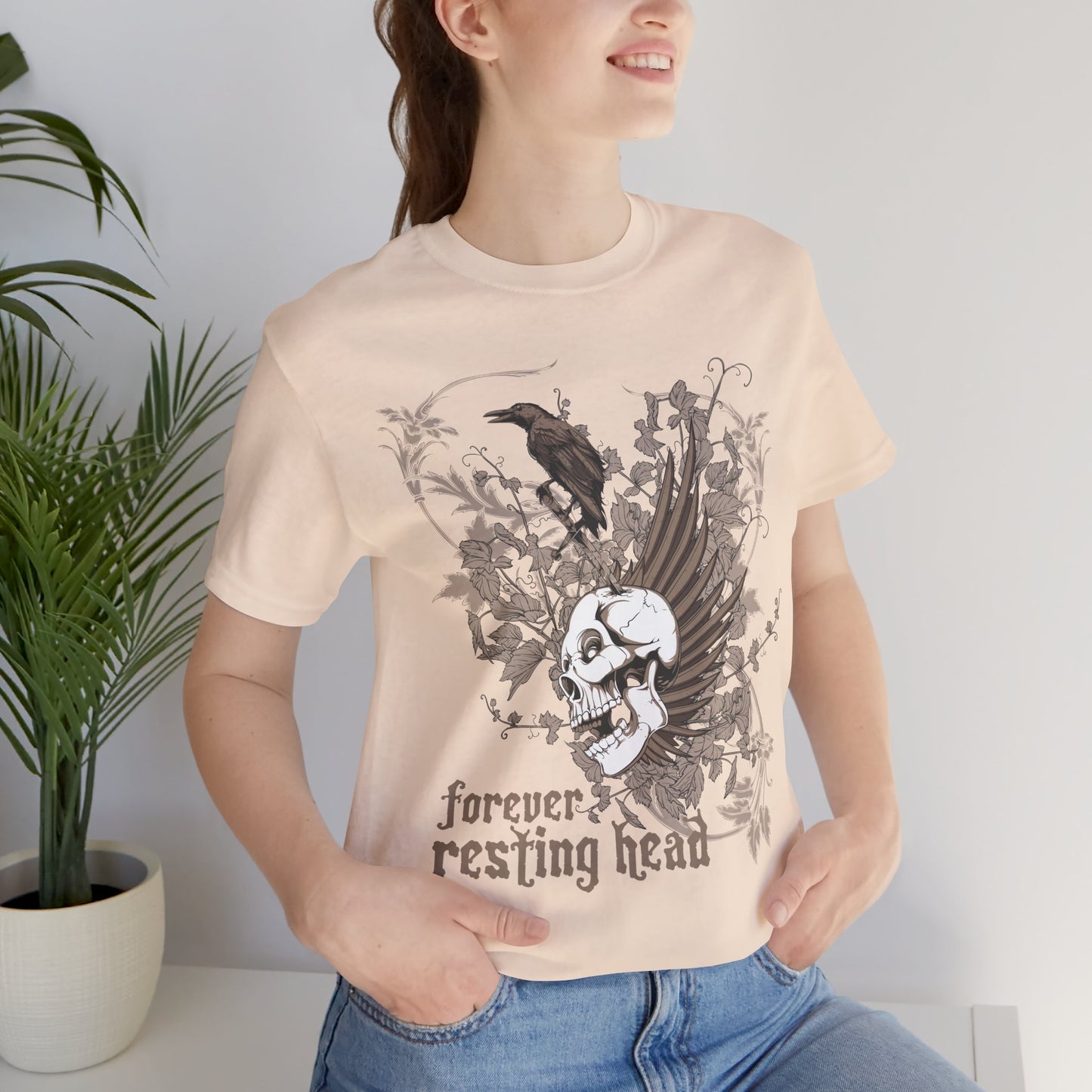 Forever Resting Head Tee, Edgy Graphic Shirt, Music T-Shirt, Gothic Tees, Skull Shirt, Art Design Tee, Skull Graphic Top