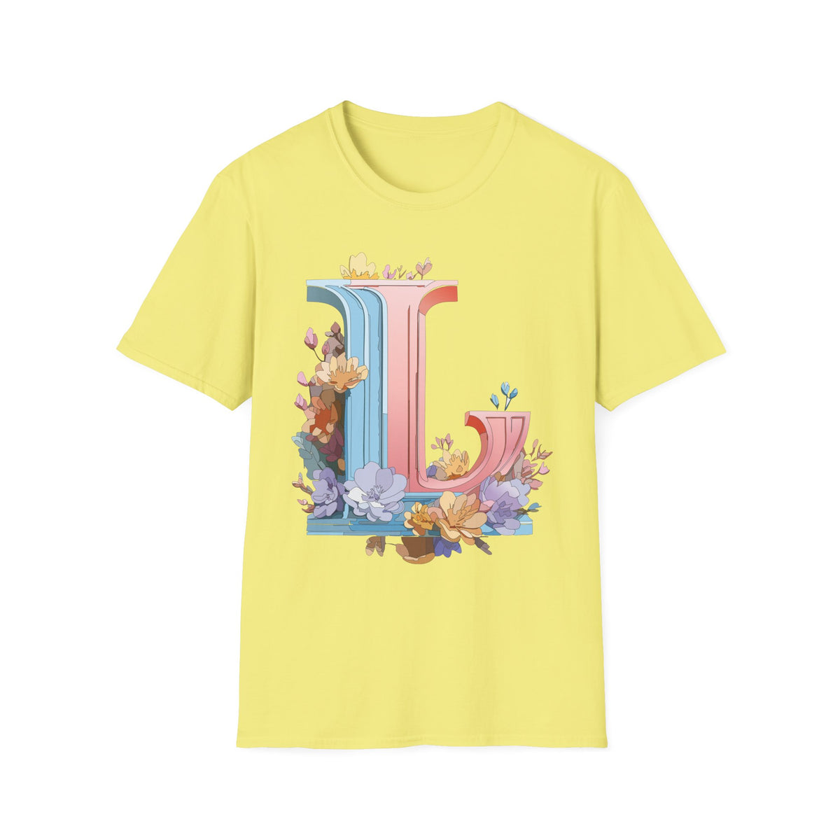 Floral Letter L T-Shirt | Pastel Monogram Tee