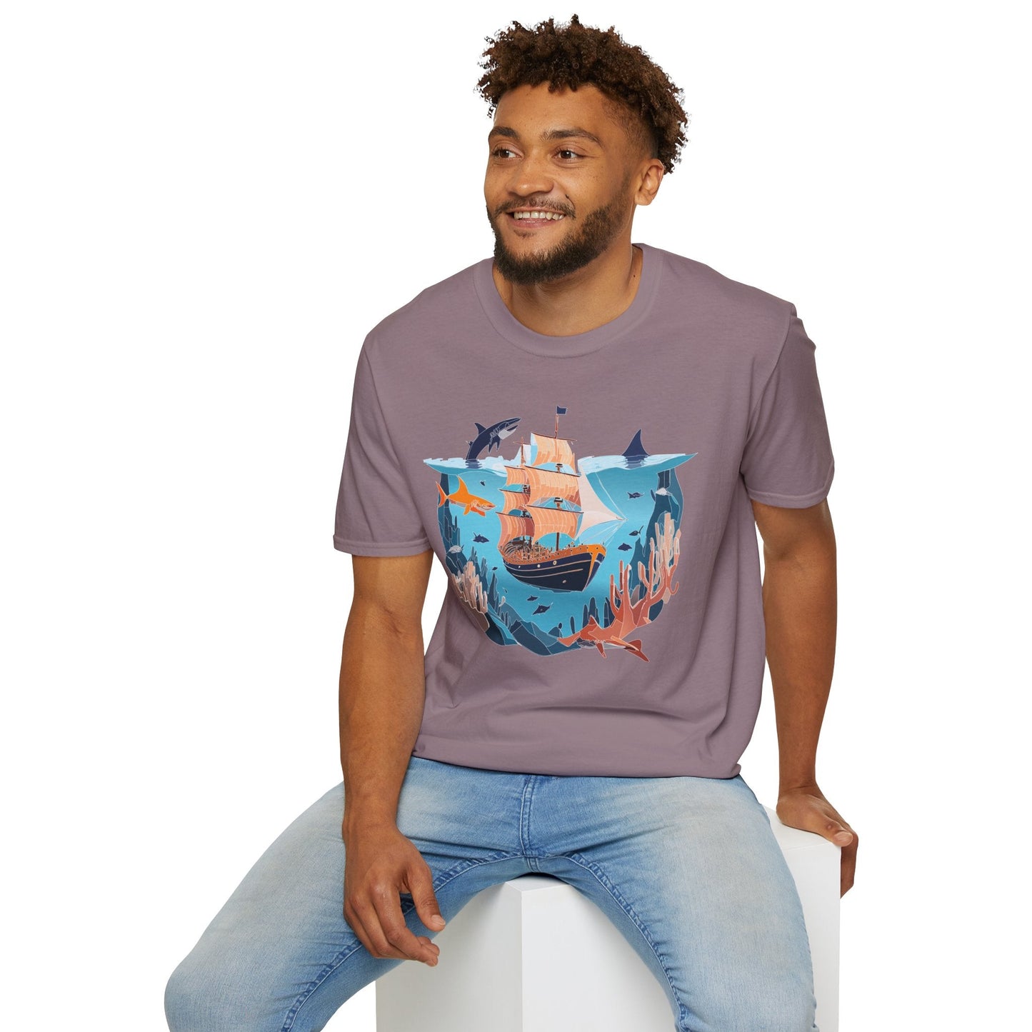 Ocean Tee Shirt Unisex Softstyle 64000 U Boat Design 100 Percent Ring Spun Cotton Tee