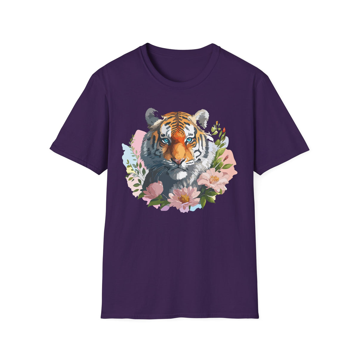 Floral Tiger Portrait T-Shirt | Watercolor Tiger Face Tee