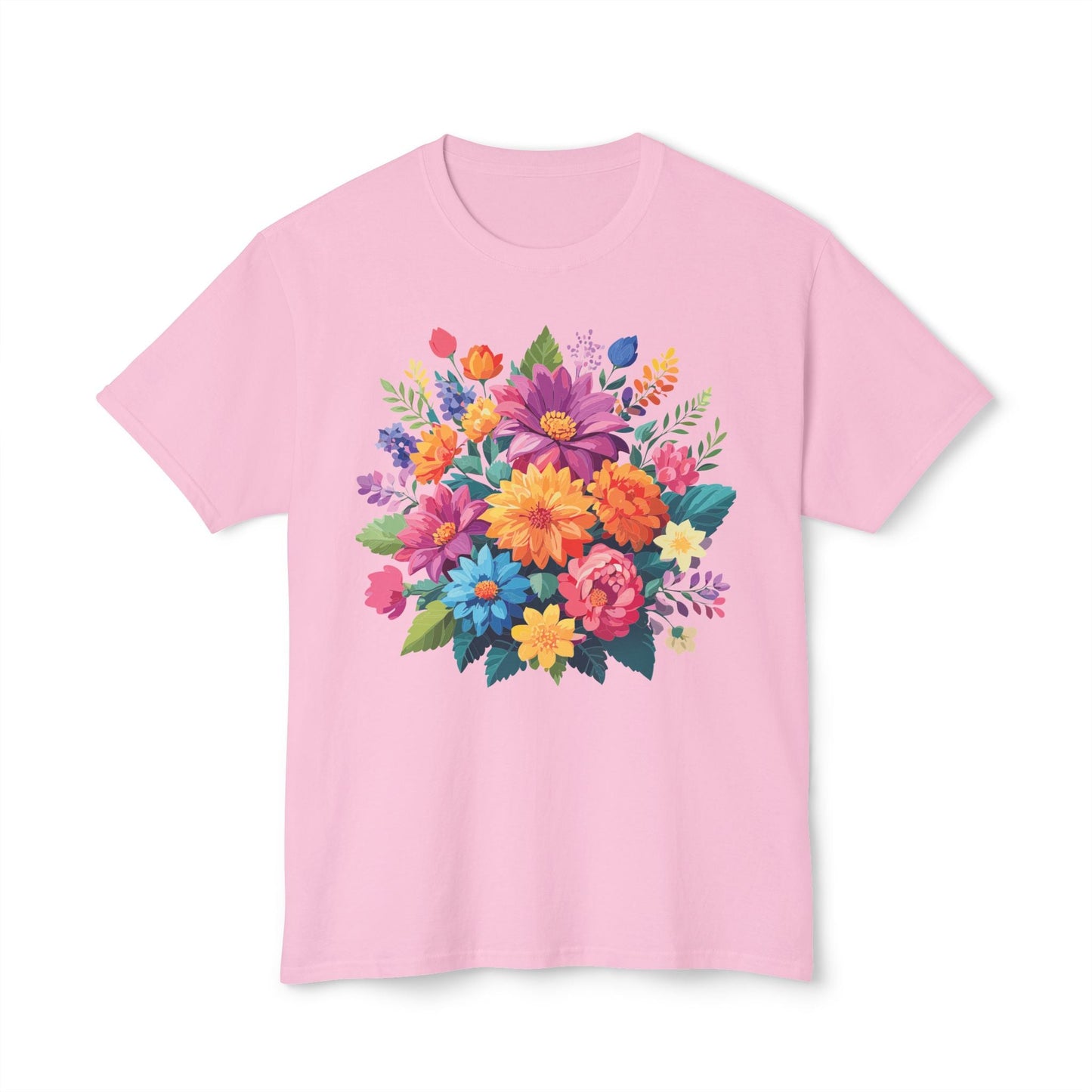Unisex HD Cotton T Shirt With Floral Art Print Vintage Flowers Tee For Everyday Style