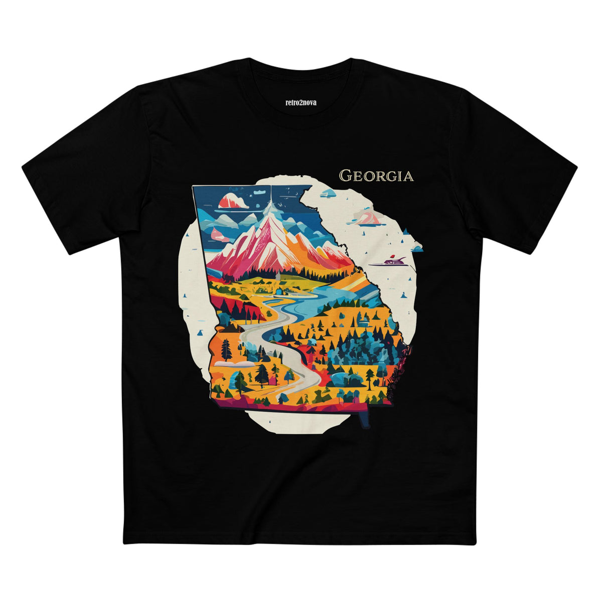 Georgia State Scenic Map T-Shirt | Mountain River Landscape Tee