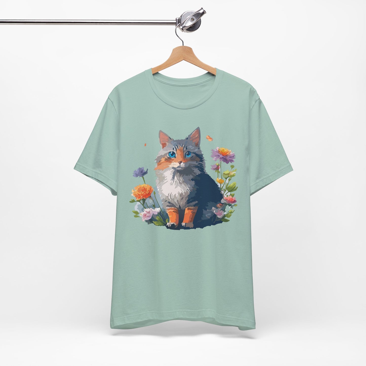 Floral Cat Tee, Animal Shirt, Cat Shirt, Floral Tee, Flower T-shirt, T-Shirt with Animal, Summer Top with Art Design