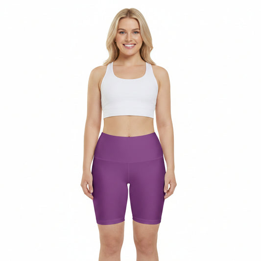 Grape Soda Bordo Purple High-Waist Women's Workout Shorts — Comfortable Biker Fitness Shorts for Yoga & Running