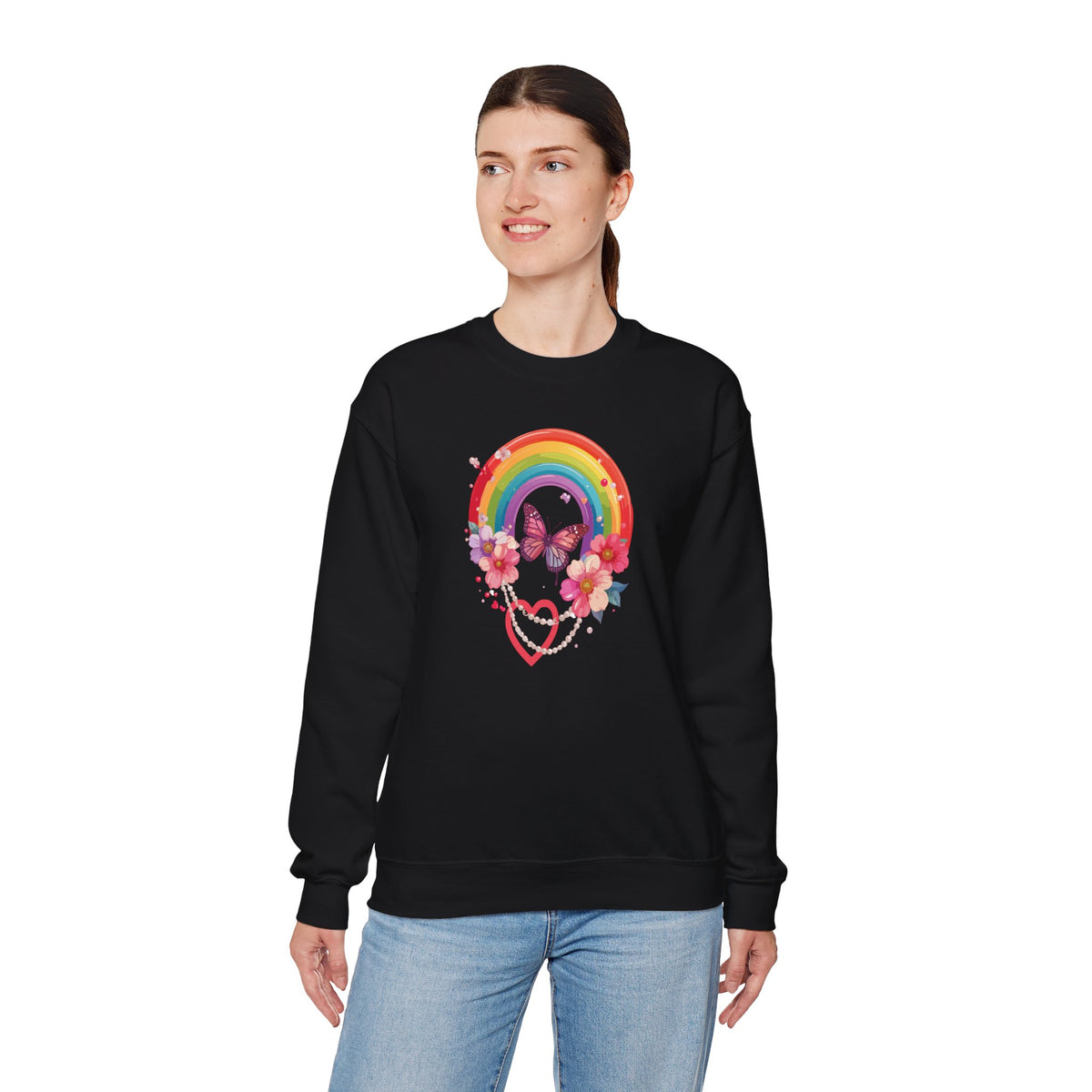 Rainbow Heart Sweatshirt, Floral Heart Sweatshirt, Floral Love Sweatshirt, Valentine's Day Sweatshirt, Rainbow Heart Floral Sweatshirt 106