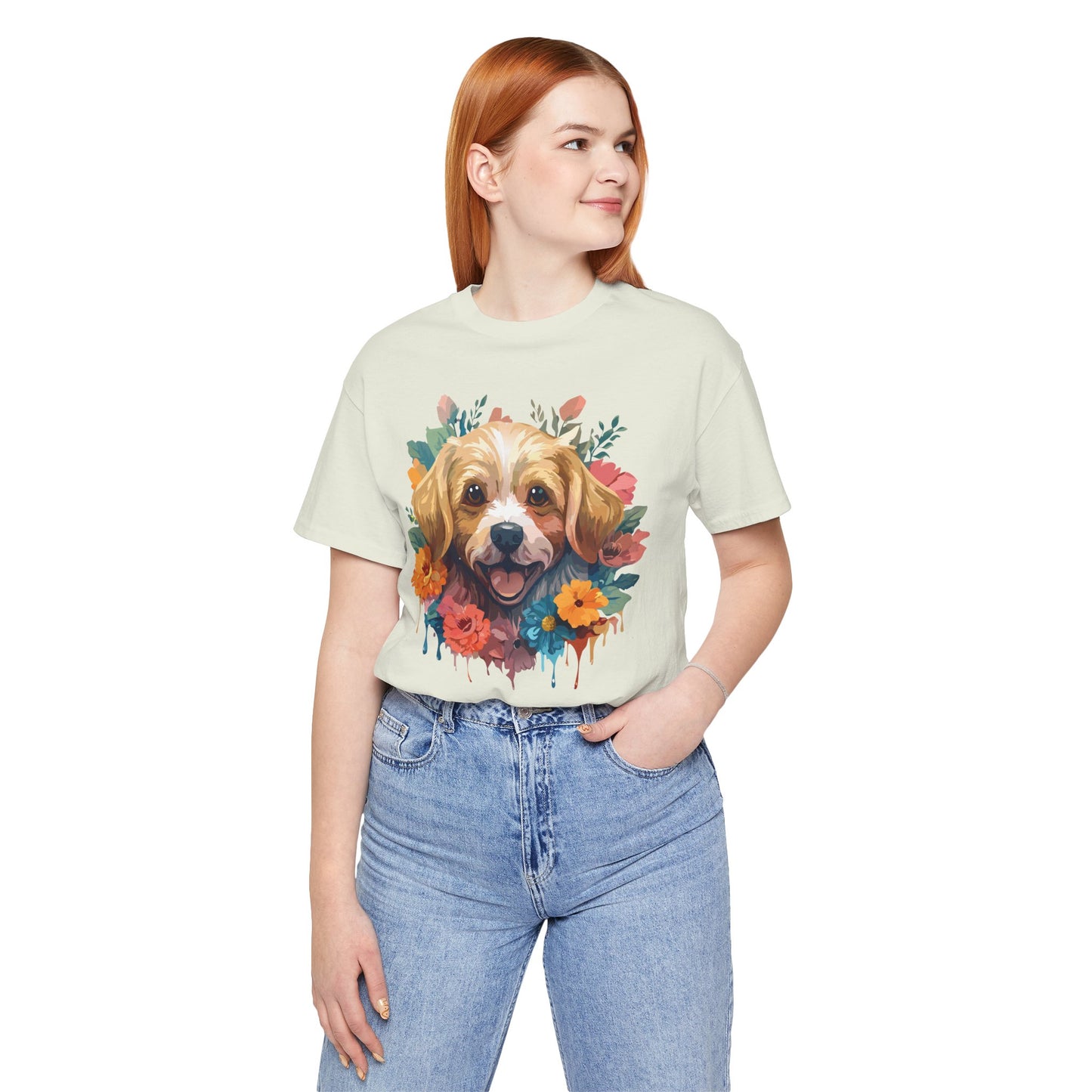 Floral Dog Tee, Animal Shirt, Dog Shirt, Floral Tee, Flower T-shirt, T-Shirt with Animal, Summer Top with Art Design