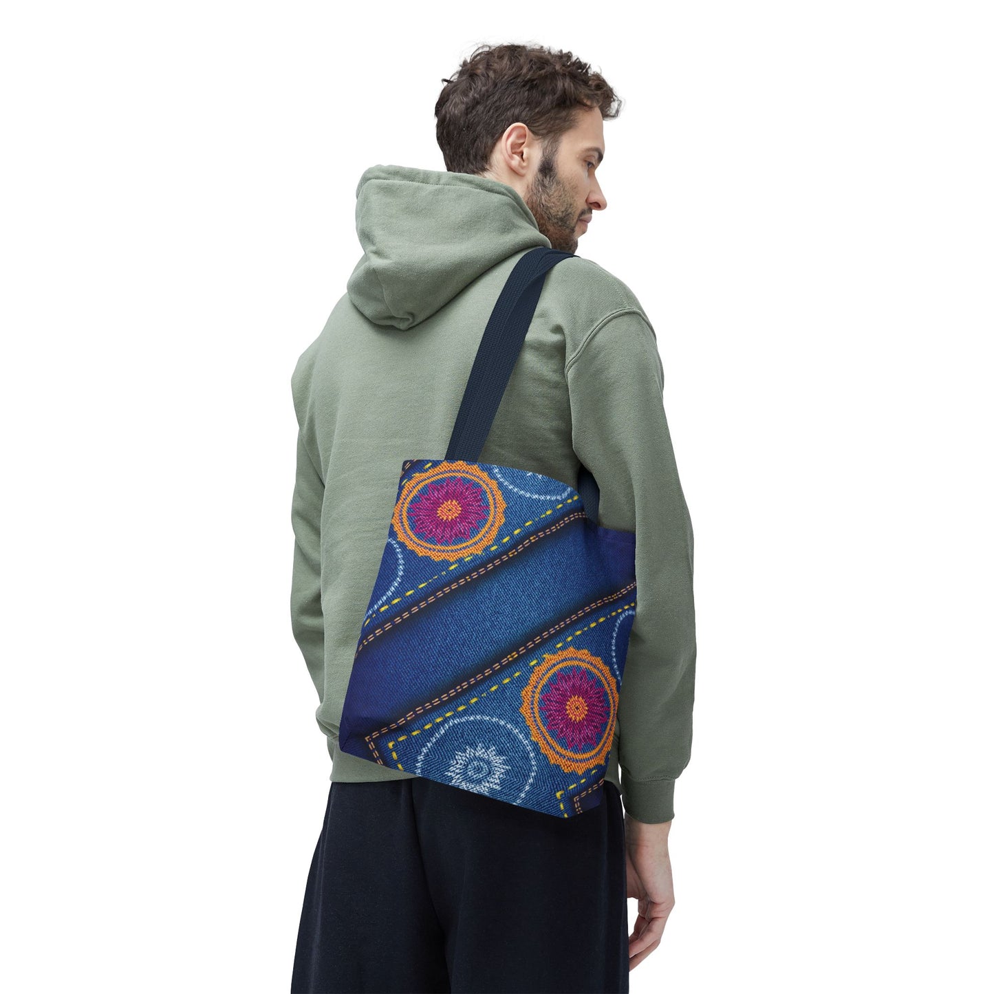 Diwali Graphic Denim Fabric Imitation Print Unisex Canvas Bag Poly Spun 3 Sizes Tote Bag 205-14