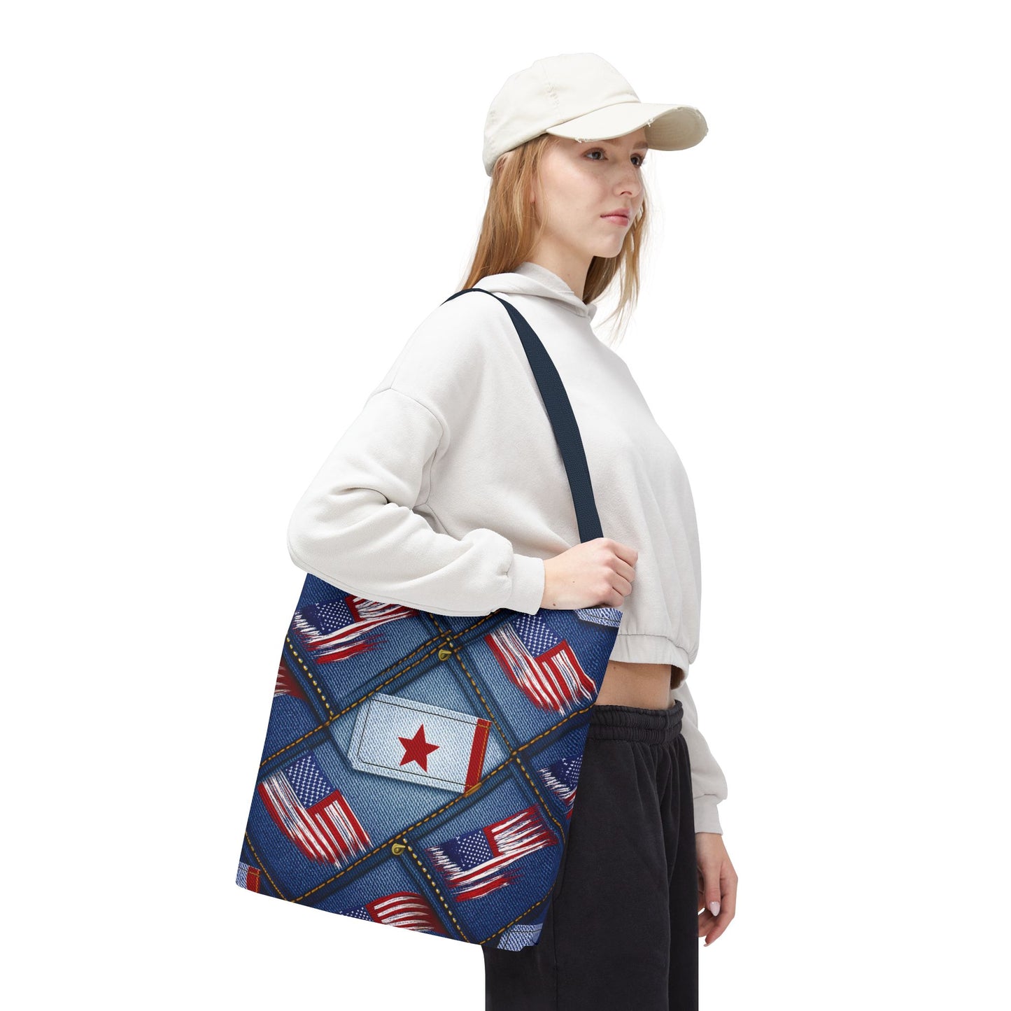4th of July Graphic Denim Fabric Imitation Print Unisex Canvas Bag Poly Spun 3 Sizes Tote Bag 200-7