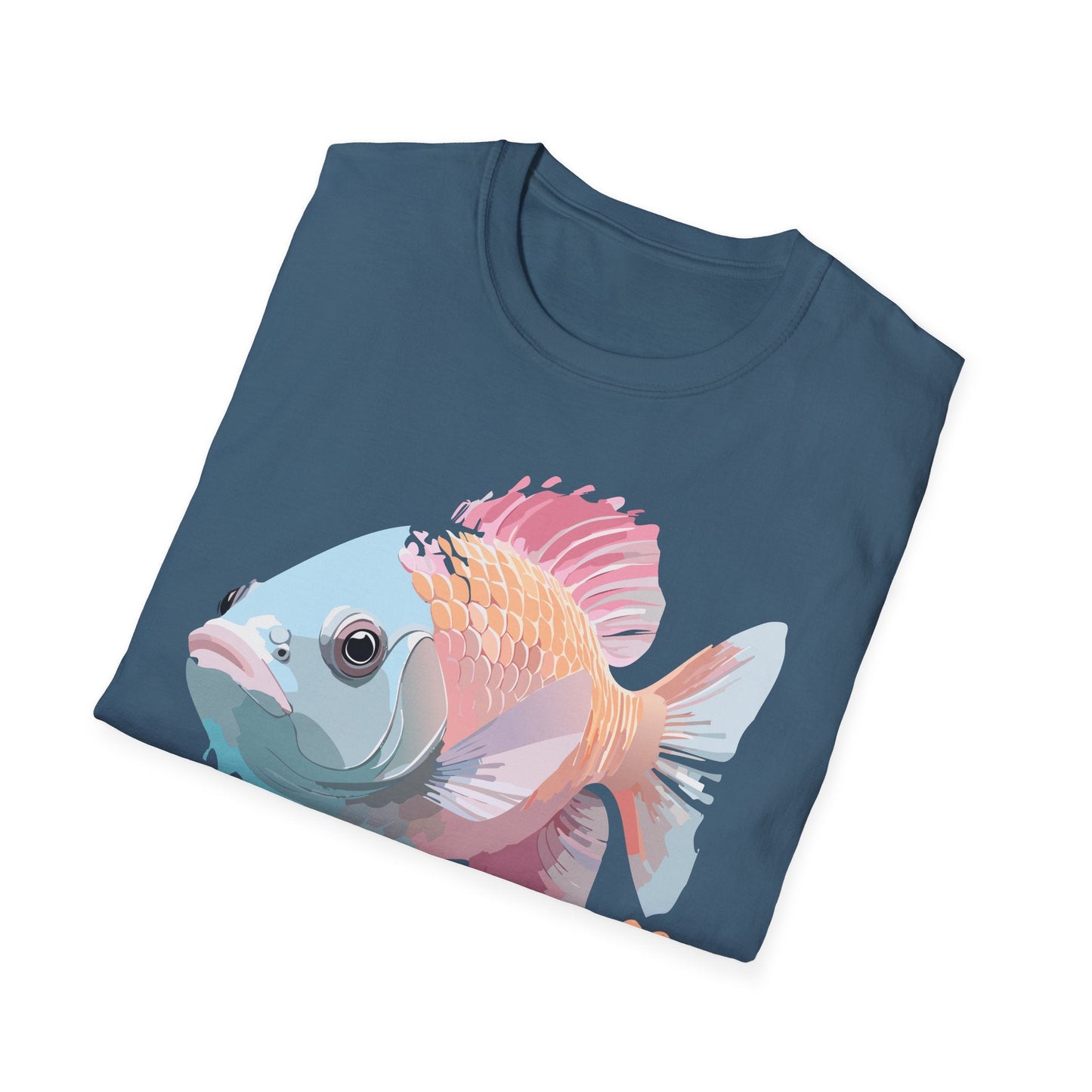 Fish Art Design Shirt Unisex Graphic Tee 100 Percent Ring Spun Cotton Softstyle Gildan 64000