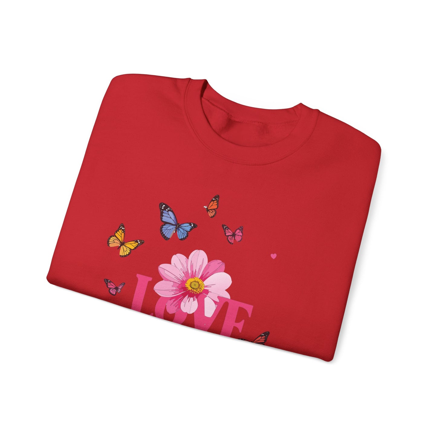 Unisex Floral Love Sweatshirt, Love Floral Sweatshirt, Floral Butterfly Sweatshirt, 50/50 Cotton-Poly Valentine's Day Sweatshirt 01