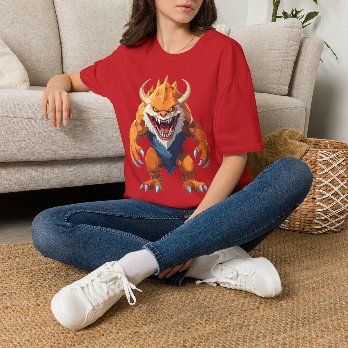 Monster Graphic T-Shirt — Fierce Orange Demon Creature Cartoon Graphic Tee Unisex 100 Cotton Gildan T-Shirt