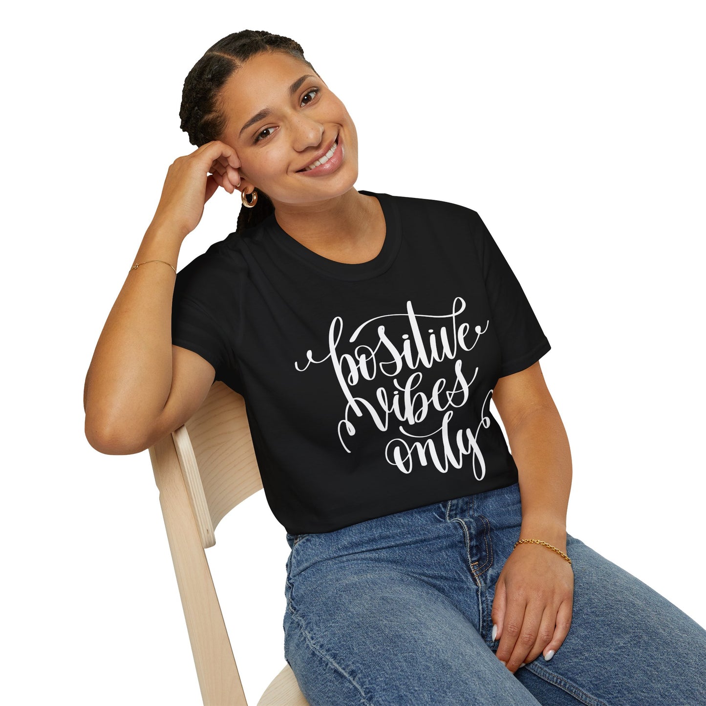 Positive Vibes Only T-Shirt Unisex Cotton Short Sleeves Handlettered Inspirational Tee