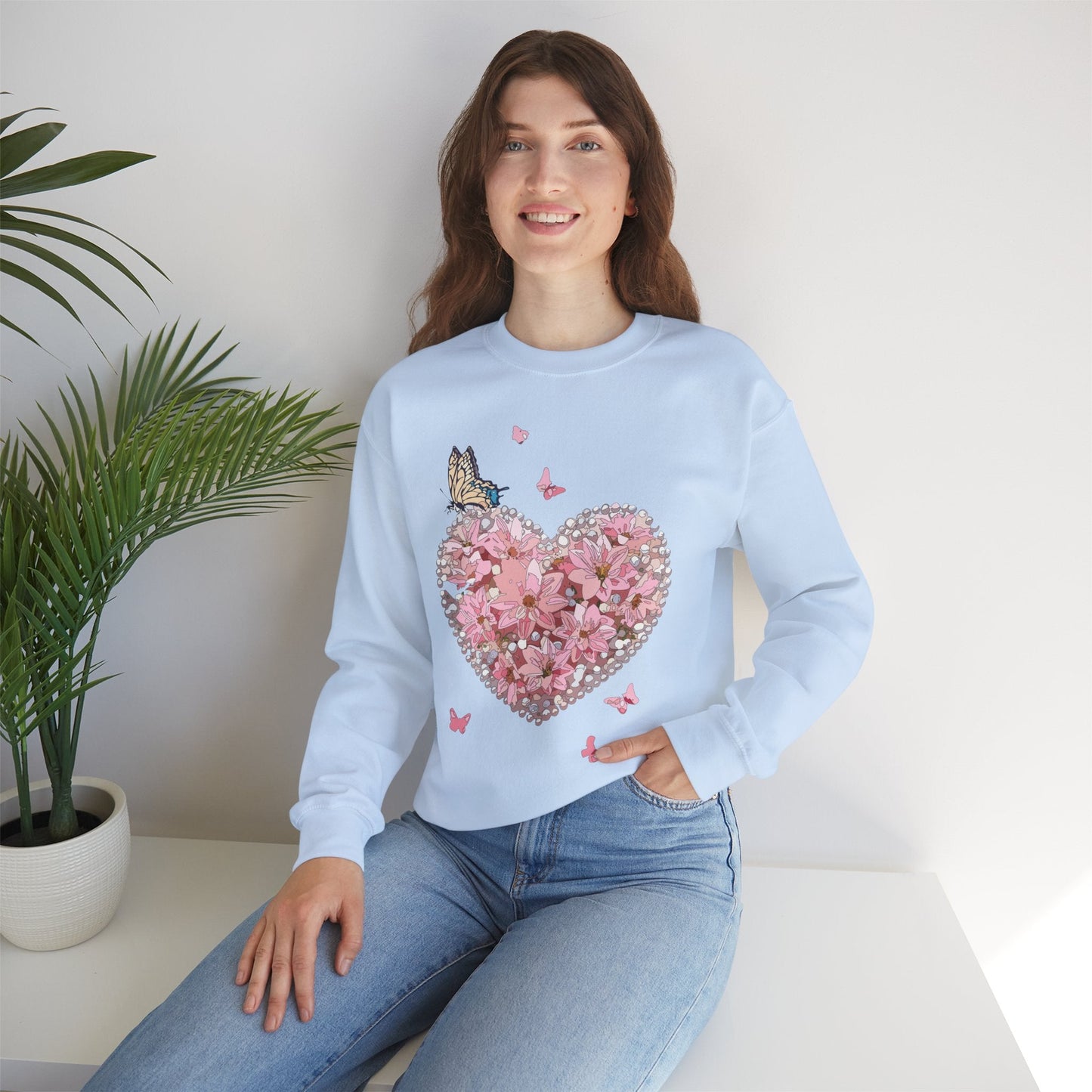 Unisex Floral Heart Sweatshirt with Love Floral Design for Valentines Day Gift Idea