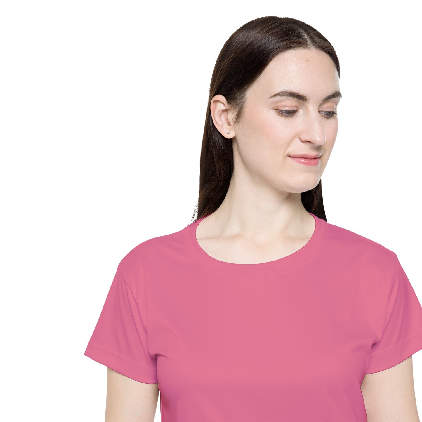 Petal Rouge Pink Women's Sports Jersey Short Sleeves 100% Poly Solid Rose Pink Color Print Athletic Tee