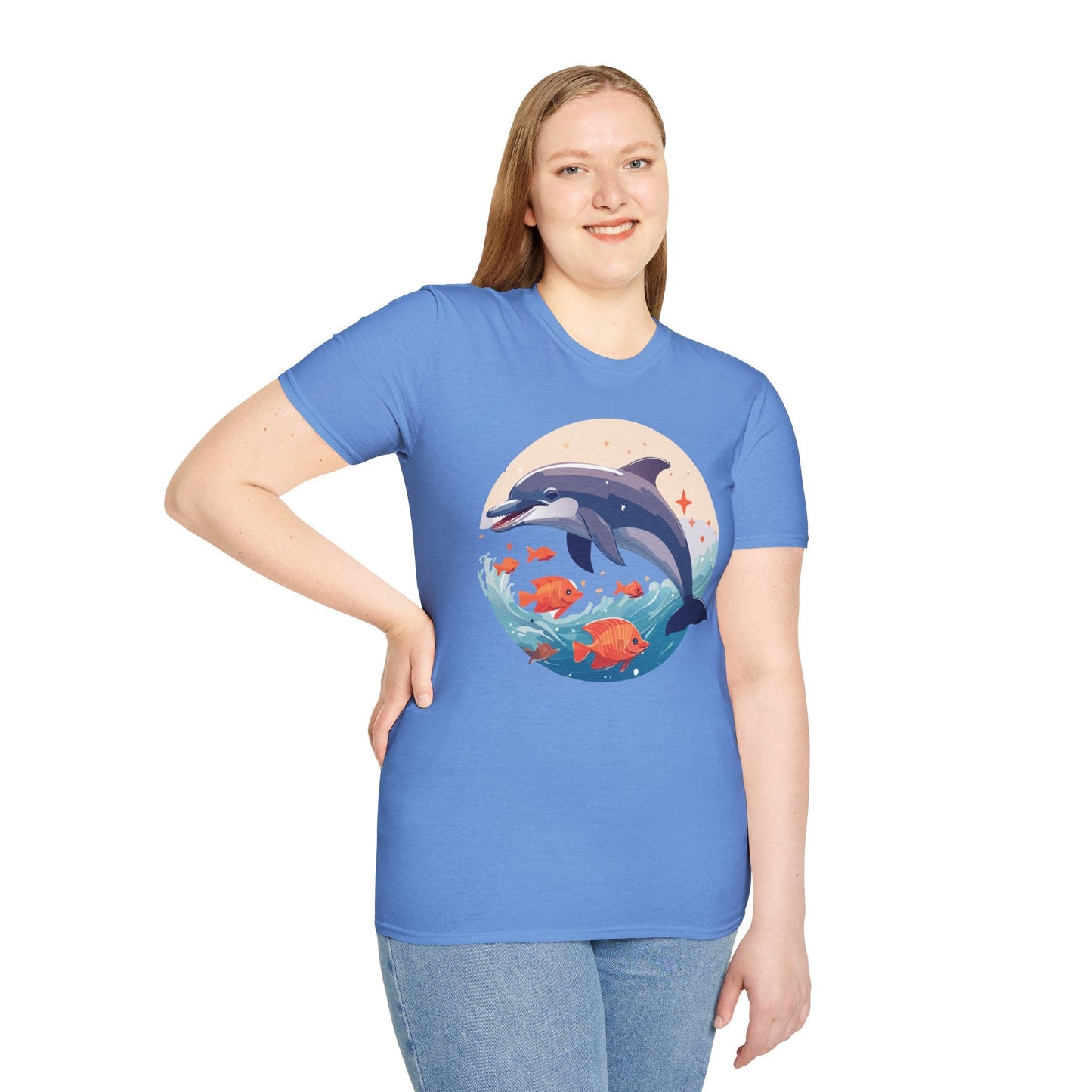 Unisex Dolphin Shirt Gildan Softstyle 64000 Short Sleeve Fish Tee With Dolphin Graphic