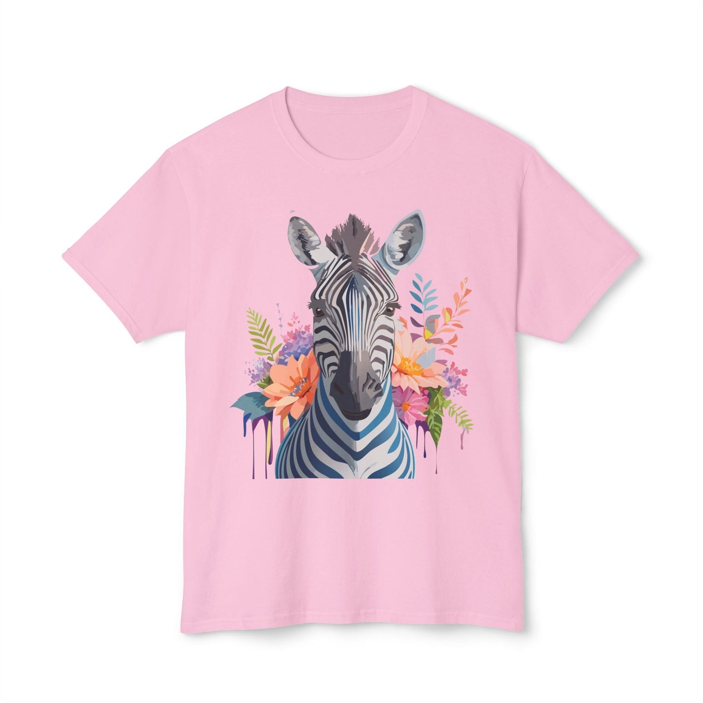 Unisex Zebra Art Print T Shirt HD Cotton Tee Floral Design Made In USA Premium Comfort Breathable
