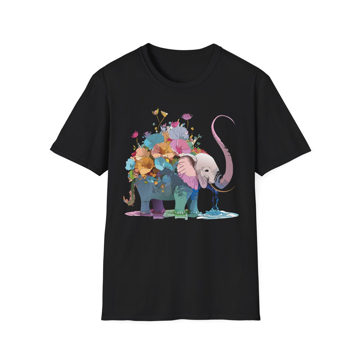 Floral Elephant T-Shirt | Watercolor Flowers, Pastel Safari Art