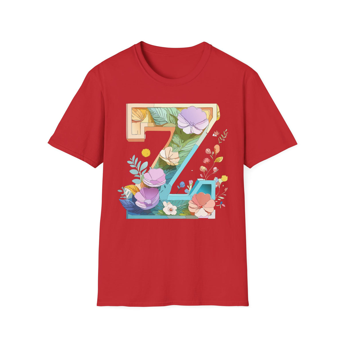 Floral Number 7 T-Shirt | Botanical Letter 7, Flower Initial Tee