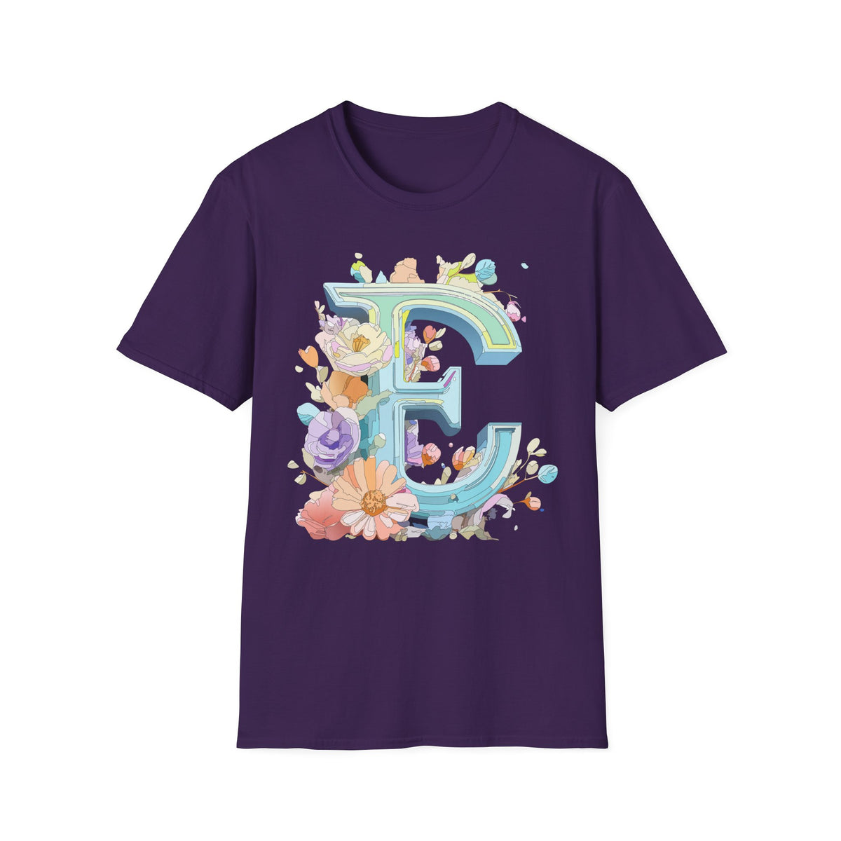 Floral Letter E T-Shirt | Botanical Monogram Tee