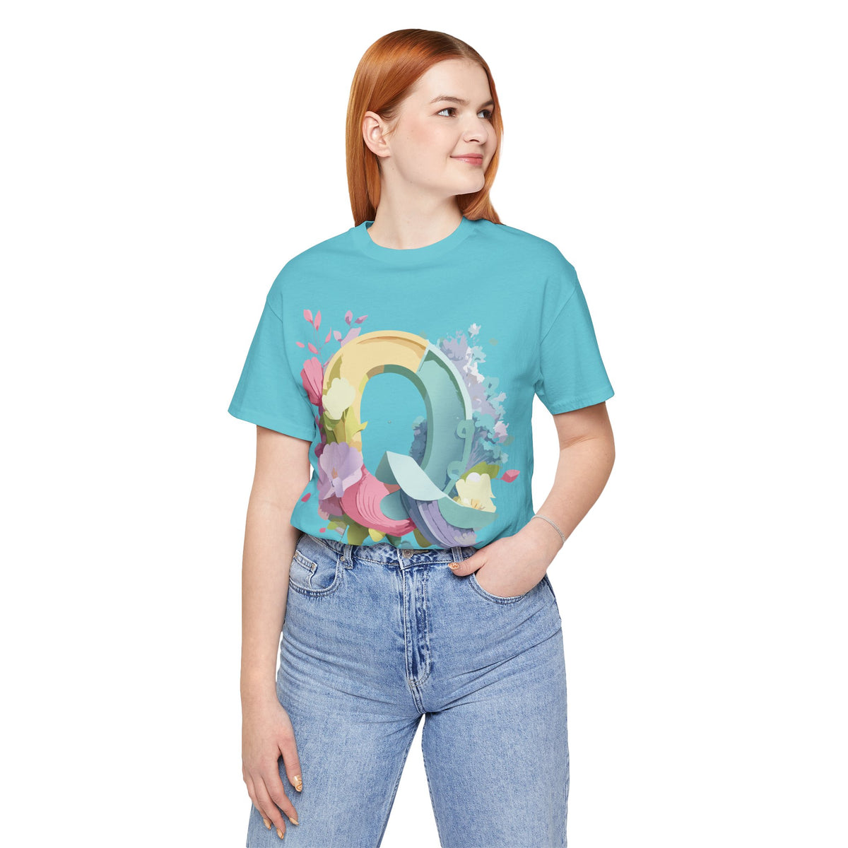 Letter Q Graphic Unisex Cotton Bella+Canvas Tee with Art Letter Design