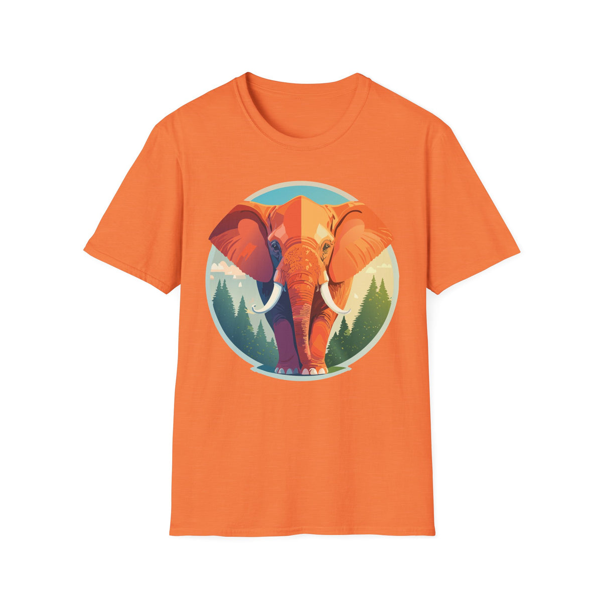 Colorful Elephant Illustration T-Shirt | Retro Forest Circle Art