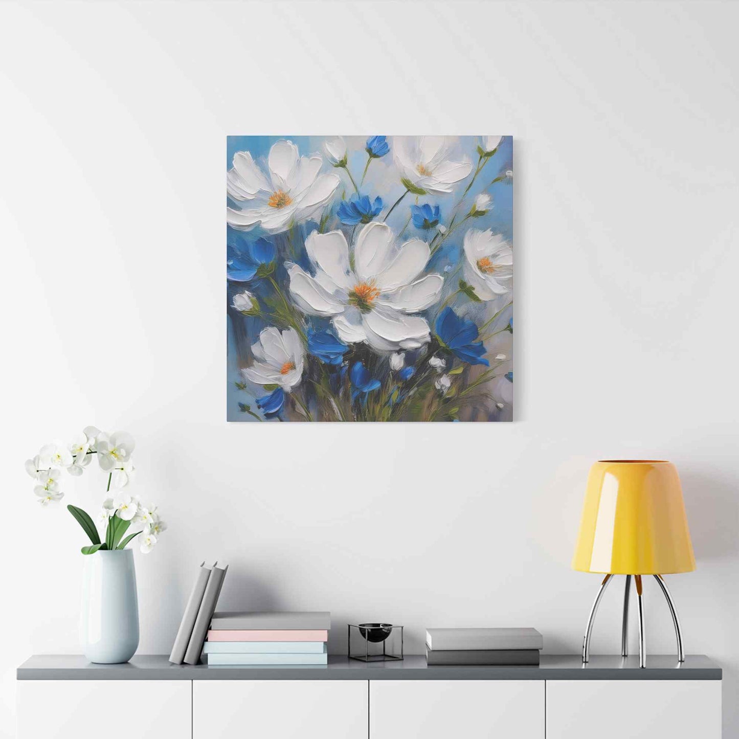 White Flowers Print Canvas, White Flowers Oil Paint Print 20x20, 24x24, 30x30, 32x32, 36x36, Art Design Print Non-Frame MC-9