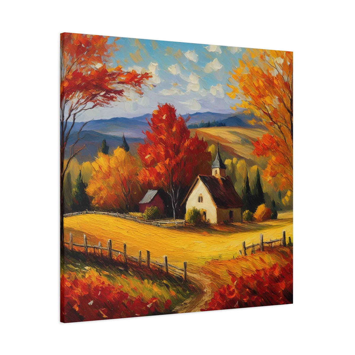 Countryside Fall Print Canvas, Oil Paint Print 20x20, 24x24, 30x30, 32x32, 36x36 Art Design Pine-Wood Inner Frame MC-106