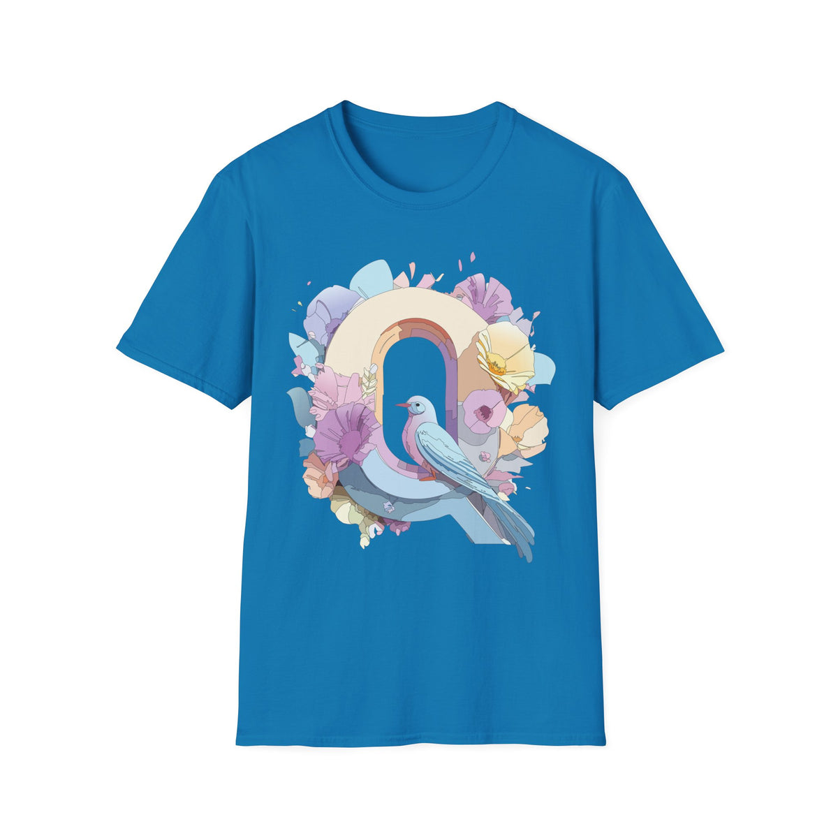 Pastel Bird Rainbow T-Shirt Q Floral Arch, Soft Spring Colors