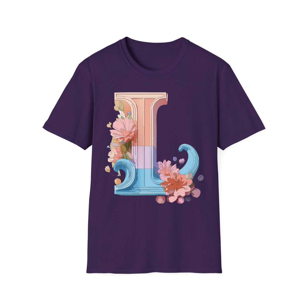 Floral Wave Letter L T-Shirt | Monogram Initial Tee