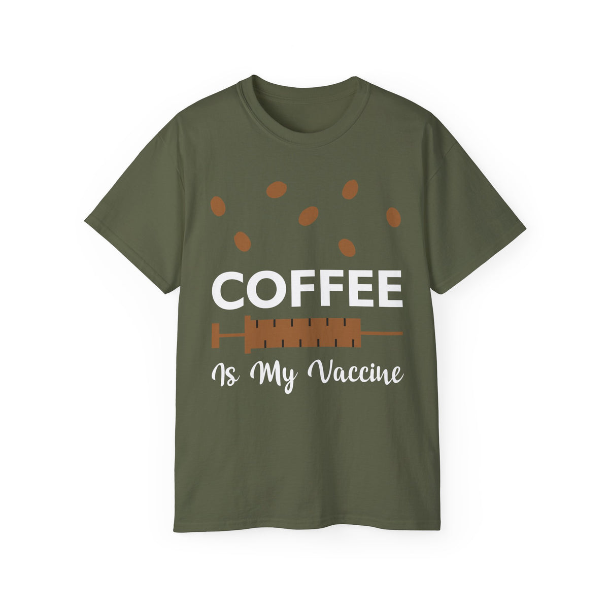 Coffee Is My Vaccine Tee | Coffee Beans & Syringe Graphic
